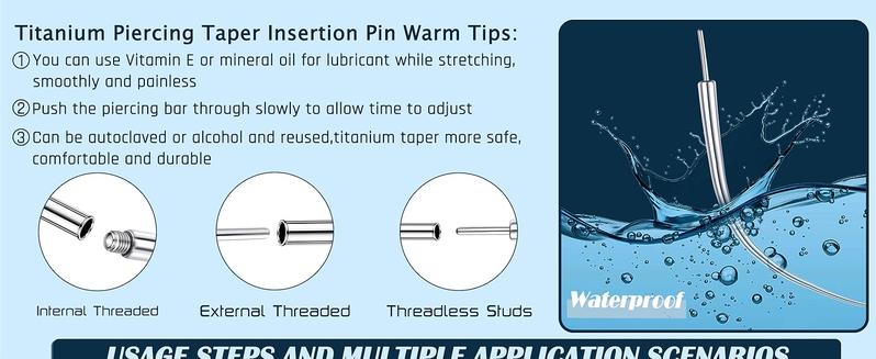 LOLIAS 14G/16G/18G/20G Piercing Taper Insertion Tool ASTM F136 Titanium Piercing Threader Tool for Threaded Push In Threadless Labret Tragus Helix Conch Piercing Jewelry Cartilage Earring Lip Nose Studs Piercing Changing Stretching Kit Assistant Tool