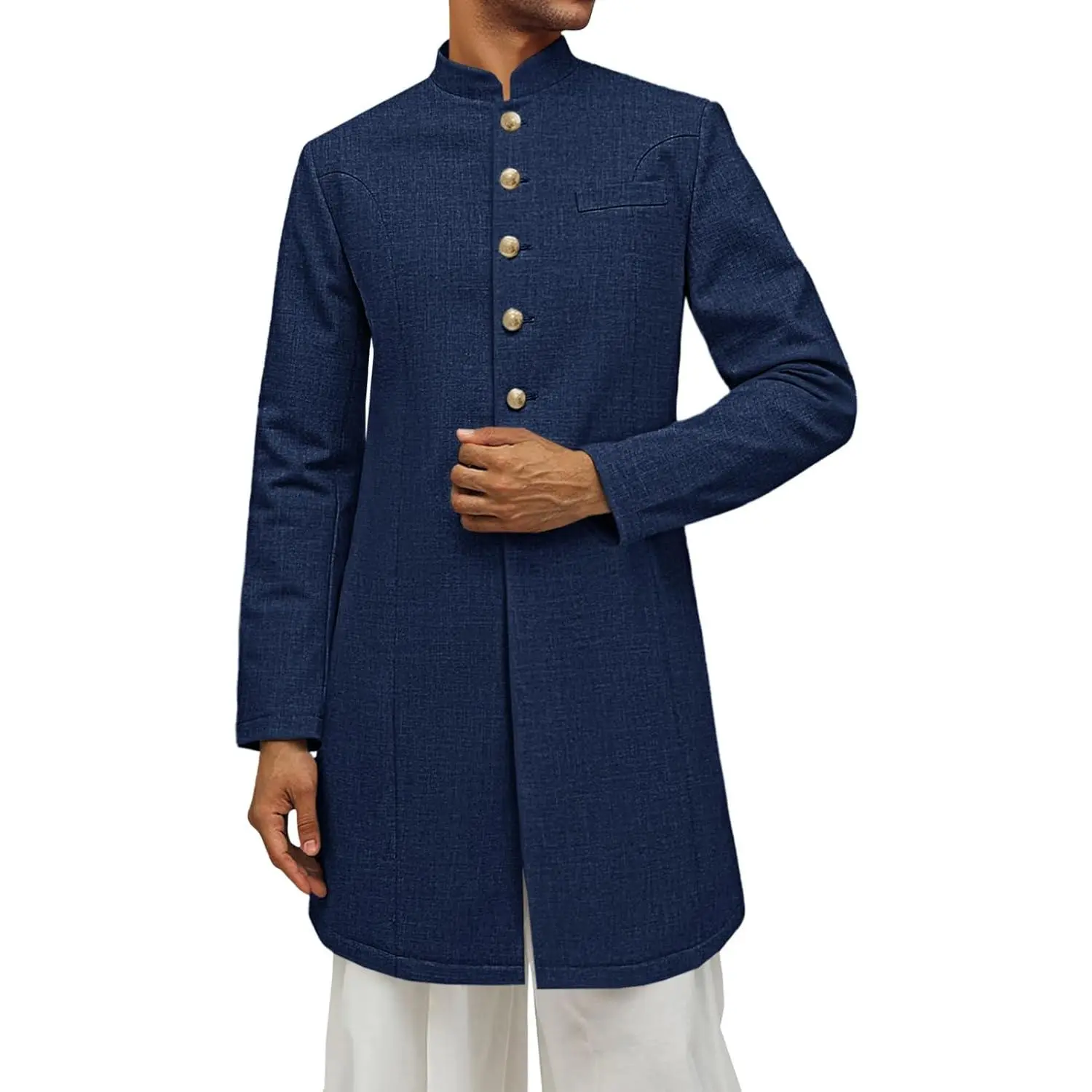 Runcati Men's Classic Kurta Coat - Mandarin Neck Ethnic Top, Indian Traditional Menswear in Army Green, Dark Grey, Light Green, Black for Wedding, Festive Occasions