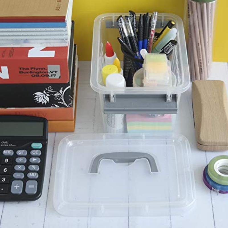 3.5 Quart Clear Storage Bin Small Plastic Stackable Box Cotainer with Lid and Grey Handle 6 Packs