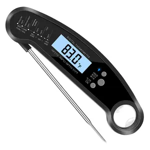 Digital Instant Read Food Thermometer with Backlight LCD Display Calibration Function Built-in Bottle Opener for Grilling BBQ Turkey Candy Liquid Temperature Measurement Black