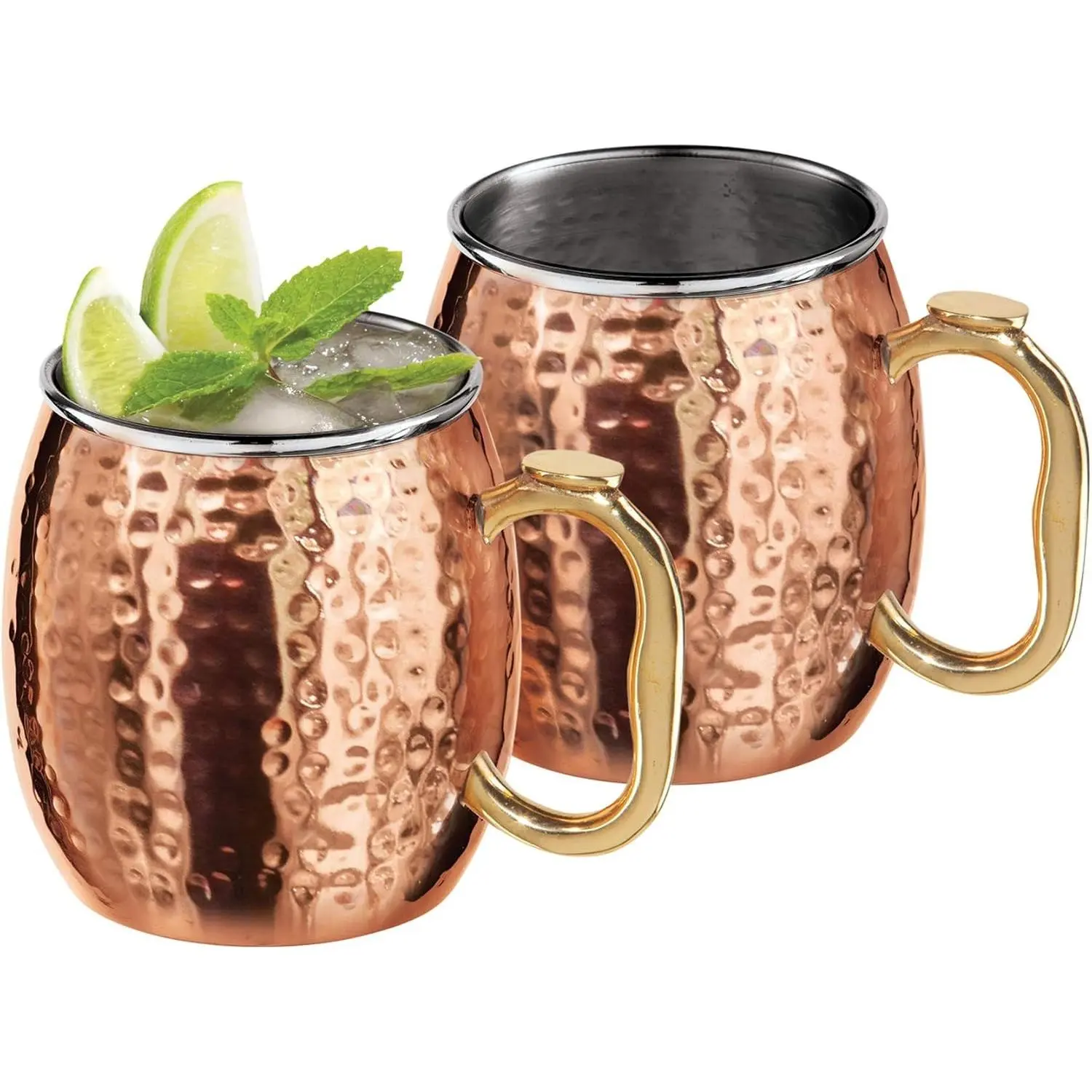 Oggi Set of 2 18oz Hammered Stainless Steel Copper Plated Moscow Mule Mugs with EZ-Grip Handle, Home Bar & Cocktail Cart Accessories, Great Kitchen Gift