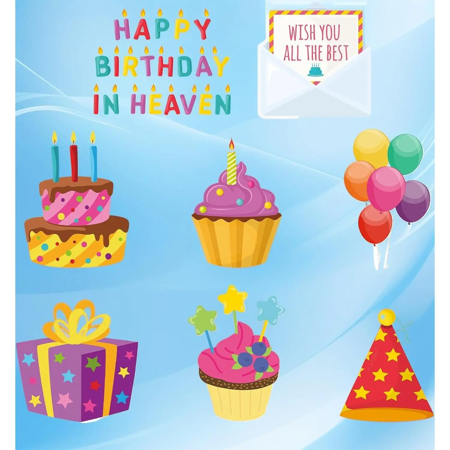 8 Pack Memorial Yard Signs (16 Stakes Included), Waterproof Colorful Grave Lawn Ornaments, Heavenly Birthday Cemetery & Garden Remembrance Decor