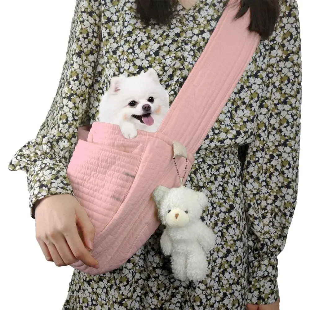 Small  Carrier Sling  Sling Carrier for Small Dogs Puppies Cats, Big Pouch Safety Leash  Sling Carrier for Walking Outdoor Travel (, Canvas)