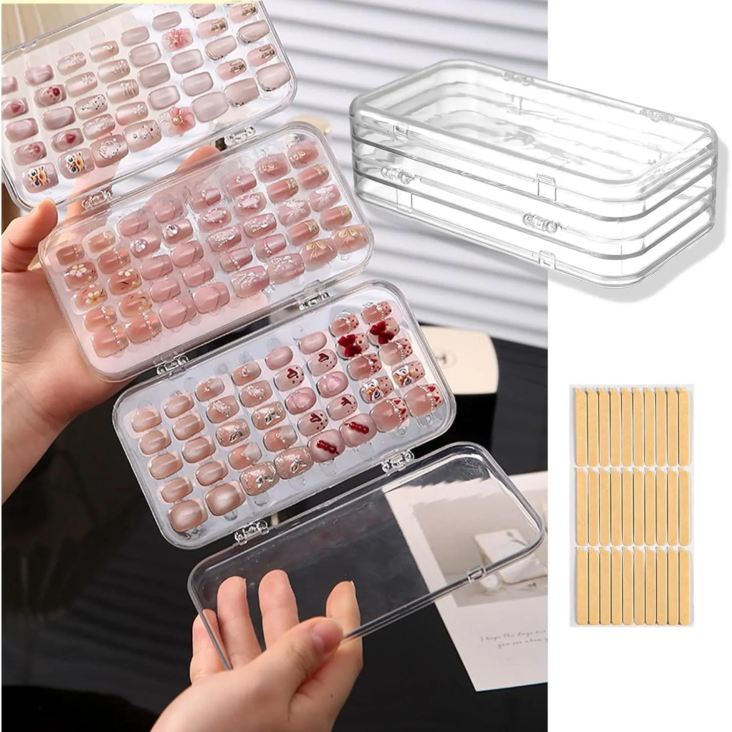 Tri-Fold Press   Organizer Case - 4-Page Portable Storage Box for  Nails, Clear  Plastic Travel Holder (6×3.2×1.8 inch)