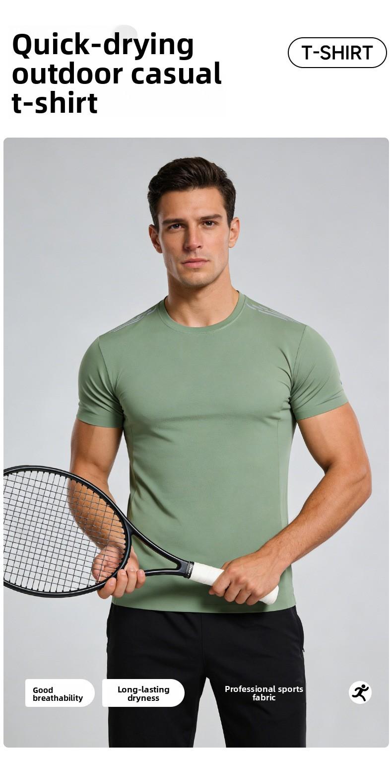 Smooth Nylon Wear-Resistant Ice Silk Quick-Dry T-Shirt for Men, Fitness Running Sports Short Sleeve