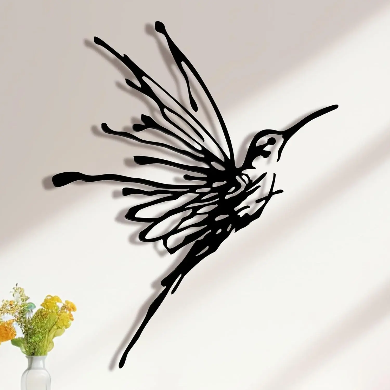 3D Metal Hummingbird Wall Art, Black Outdoor Decor, Waterproof(12.3"x16.5") | Stunning 3D black metal hummingbird, weatherproof design, ideal for garden, yard, or balcony wall decoration
