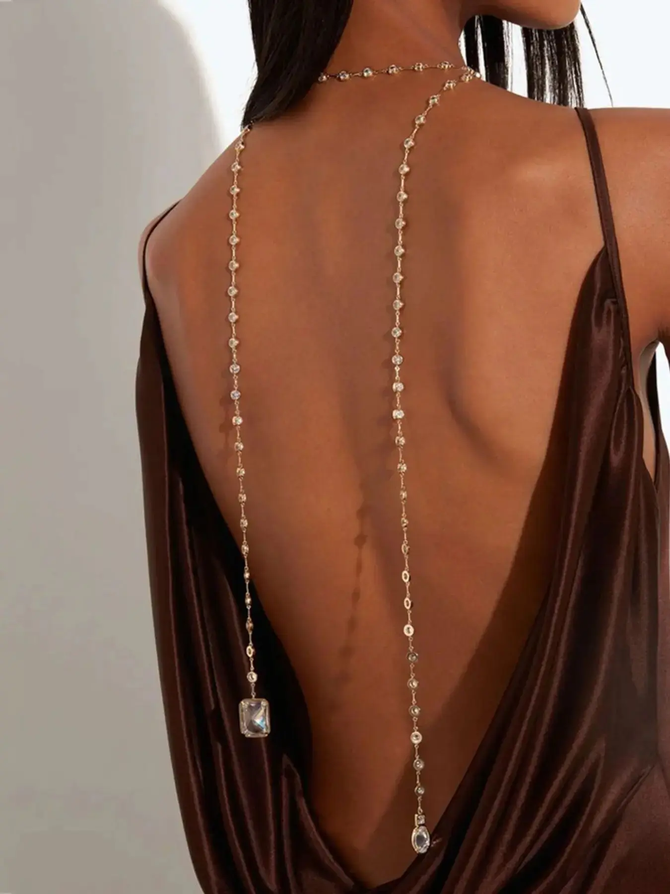 Women's Rhinestone Backless Necklace, Dainty Double Drop Body Chain, Glamorous Crystal Back Jewelry for Low Back Dresses, Formal Events & Night Out