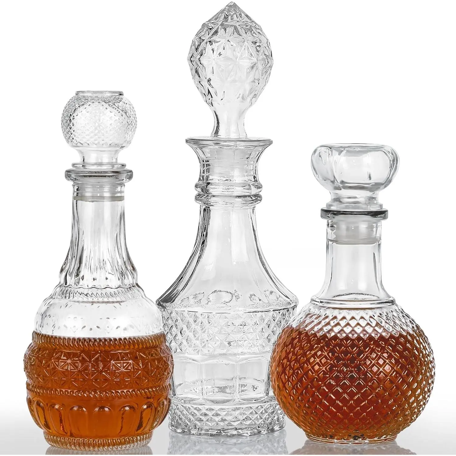 Liquor Decanters Whiskey Decanter Set - Creative Glass Decanter for Liquor, Tequila, Bourbon and Vodka Unique Whiskey Presents for Man, Dad and Home Bar Decor(17.6oz*2, 17oz*1)