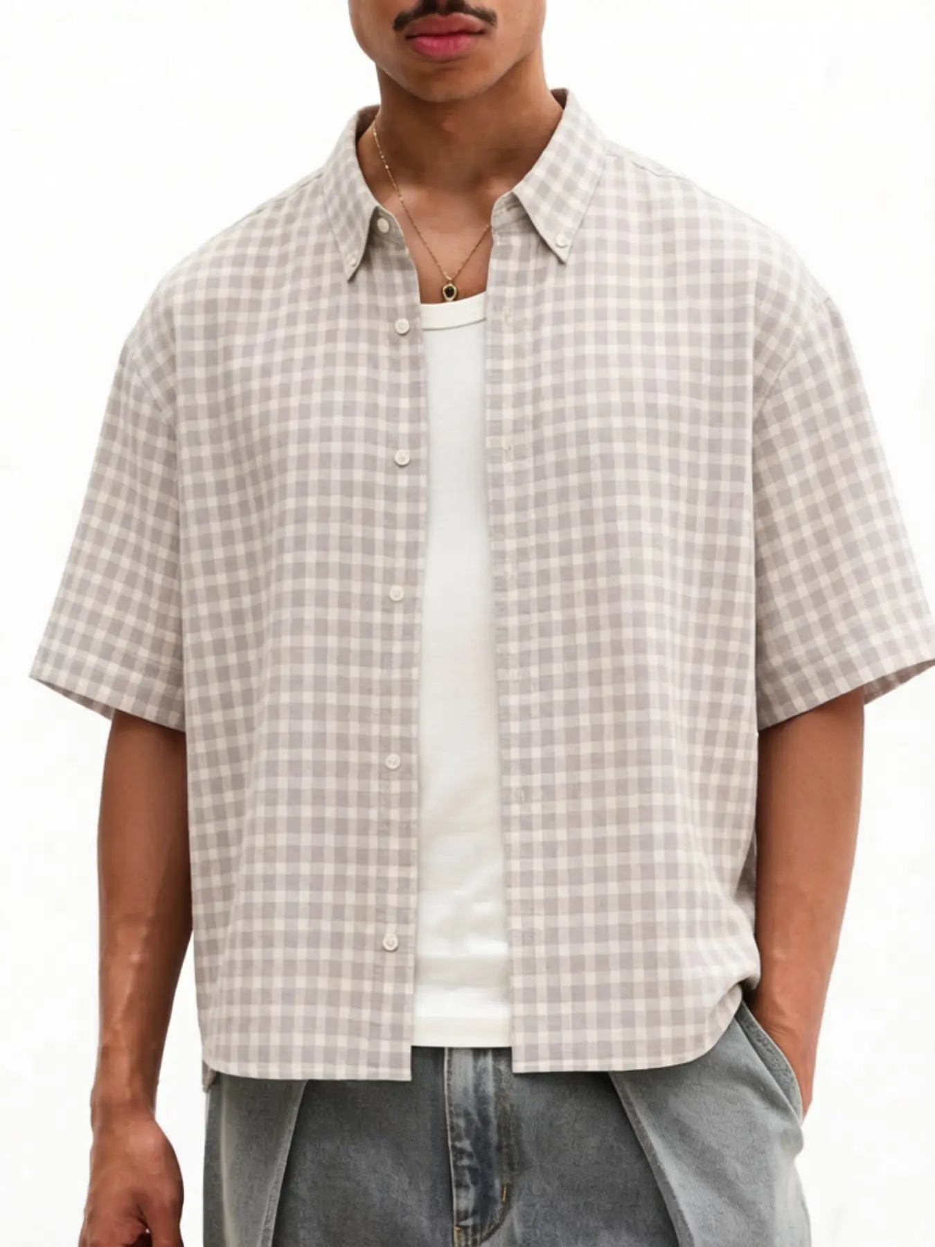 Men's Plaid Checked Short Sleeve Collared Button Shirt, Casual Loose Fit, Summer Daily Wear, Ideal for Office, Vacation, Beach, Fashionable Retro Basic