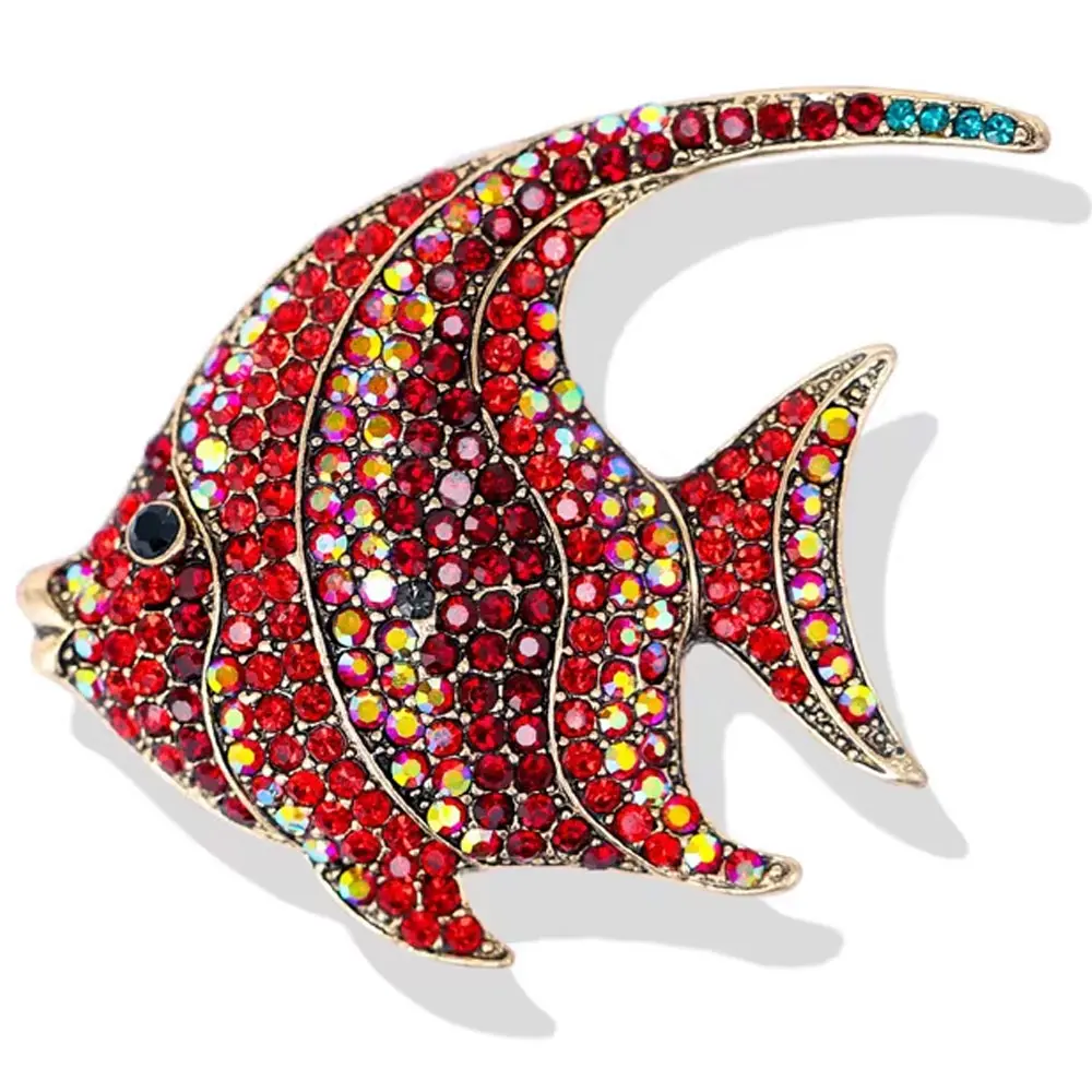 Sparkling Rhinestone Fish Brooches Women Fashion Metal Flat Fish Office Casual Brooch Pins Gifts
