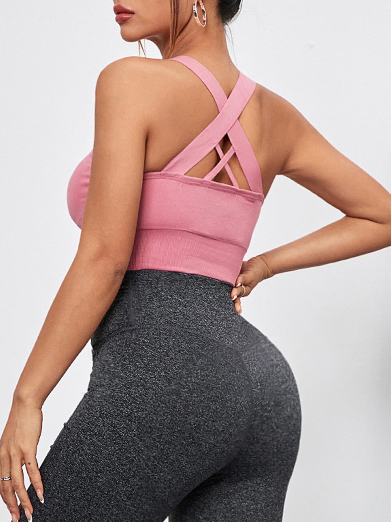 Women's Solid Color Criss Cross Crop Sports Vest, Casual Sleeveless Tank Top for Yoga Gym Workout Running, Ladies Sportswear Clothing for Summer, Gym Yoga Tops