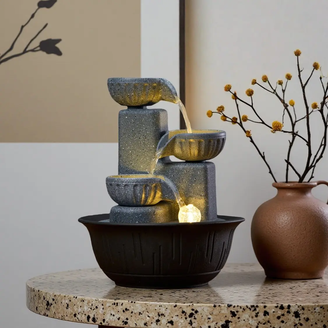Three-Layer Water Flow Decorative Ornament, Creative Design, High-End, Indoor Office Stress Relief, Living Room Entrance Decoration, Home Decor