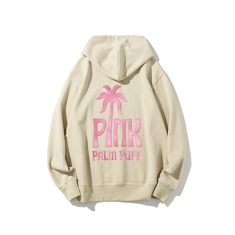 "Pink Palm Puff" Graphic Printed Cotton Hoodie | Casual Top