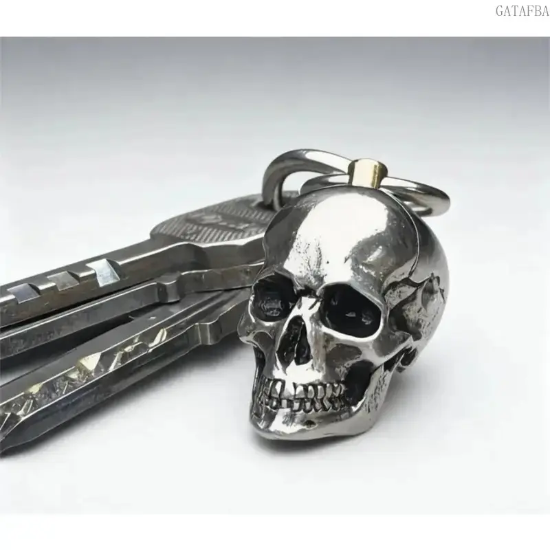 2026 New Gothic Skull Keychain, Retro Stretch Scrunchie Lanyard, Retractable Stainless Steel Alloy Accessory, Dark-Style Decor for Halloween Party, Holiday Gift for Leisure and Outdoor Use