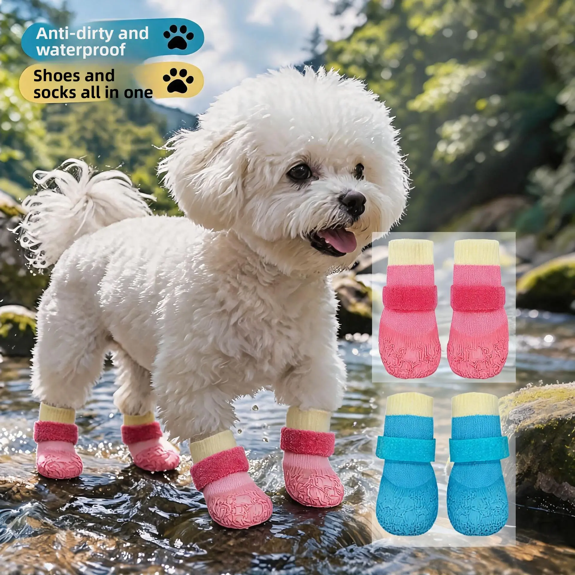 Waterproof Anti-Slip Dog Boots, Soft Sole Breathable Paw Protectors for Small Dogs, Durable Wear-Resistant Pet Shoes for Outdoor Walks, Rainy Days and Clean Paws, Ideal for Teddy, Bichon and Toy Breeds, Gift for Dog Owners