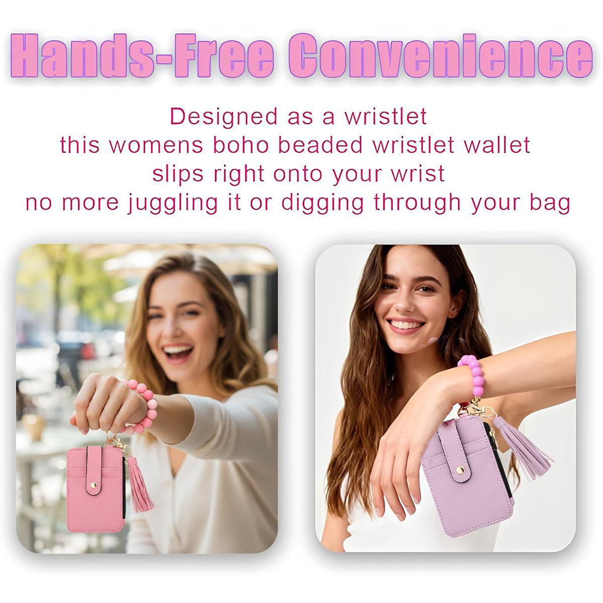 Cute Slim Credit Card Wallet With Bohemian Style Bead Wrist Keychain,Floral Pattern Short Card Bag Design Zipper Pocket,Portable Mini keychain wallet Coin Purse,Gift For Mothers And Friends, A Holiday Gift