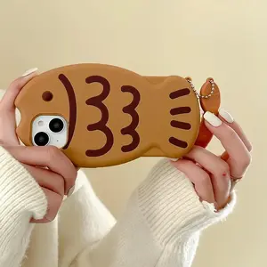 Creative and realistic snapper phone case suitable For iPhone 16 15 14 13 12 11 Pro Max with small fish pendant
