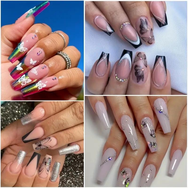 Butterfly Pattern Nail Art Sticker, 8 Sheets/bag 3D Self-adhesive Nail Art Supplies, Holographic Laser Glitter Butterfly Nail Design Nail Stickers