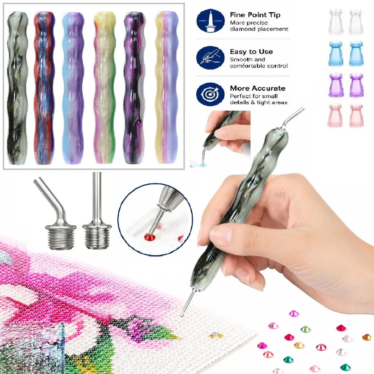 Resin Point Drill Pen Tool Kit, DIY Crafting Tools, Includes Stainless Steel Bends and Straights, 8 Silicone Tips, DIY Drill Art Set for Adults