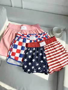 Women's Loose-Fit Short Pants, Usa Flag & Plaid Solid Color, Elastic Waist, Breathable, Casual Style, Ideal for Fitness, Sports, Running