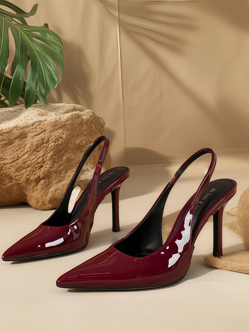 Women's Elegant Stilettos, Pointed Toe Patent Leather High Heels, Slip-On Sexy Shoes for All Seasons, Versatile Fashion Footwear