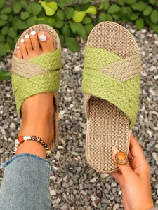 New Plain Linen Weave Slippers, Summer Indoor Unisex Home Shoes, Anti-Slip Breathable All-Season Quiet Design, Boho Style Less Than Ankle Height
