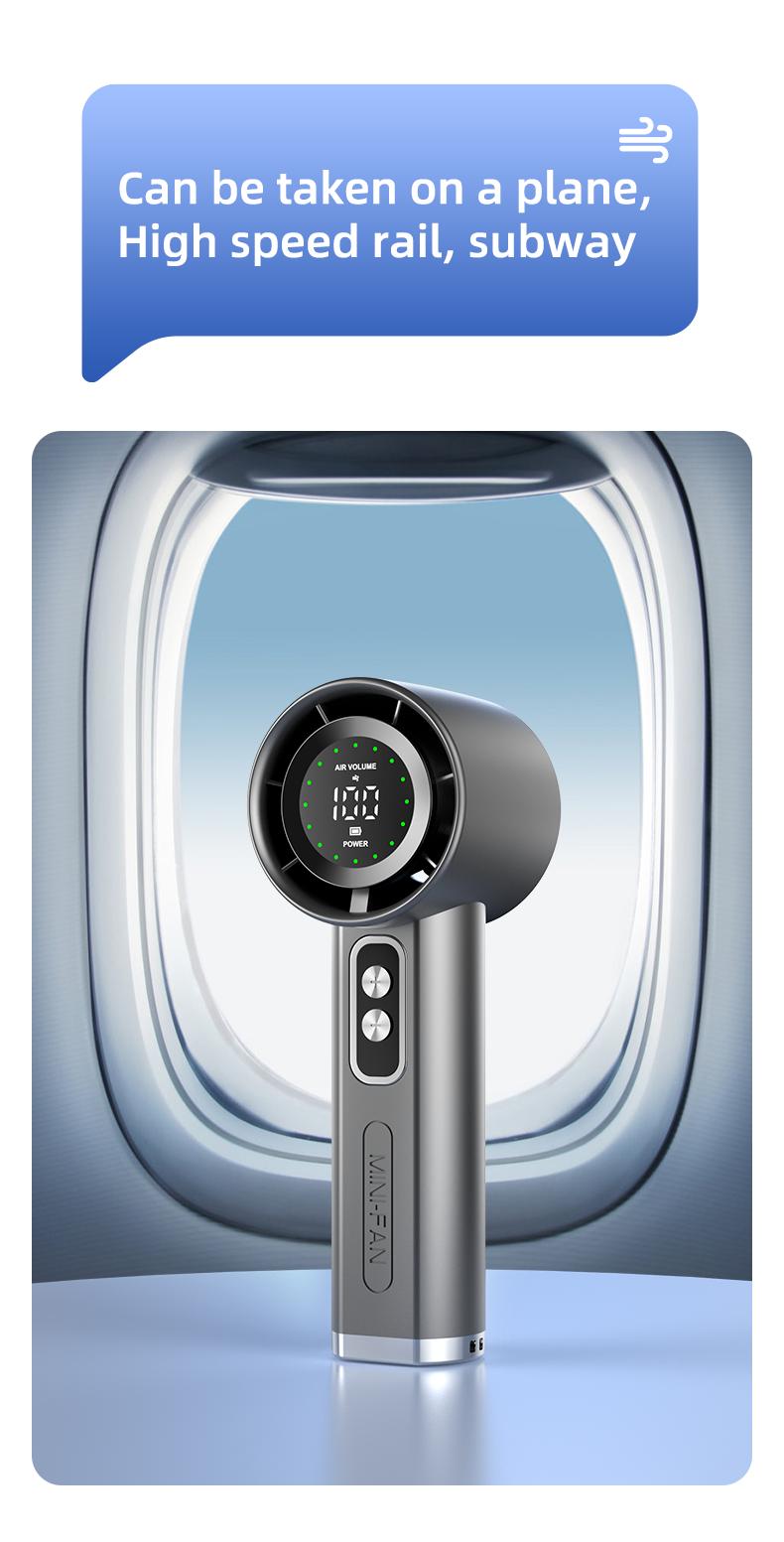 Portable Handheld Turbo Fan, 100-Speed Stepless Adjustable, 13000RPM High-Speed Motor, 7.6m/s Powerful Airflow, USB Rechargeable Mini Fan with LED Digital Display, Long-Lasting Cooling for Travel, Office, Outdoor Activities, Summer Gift