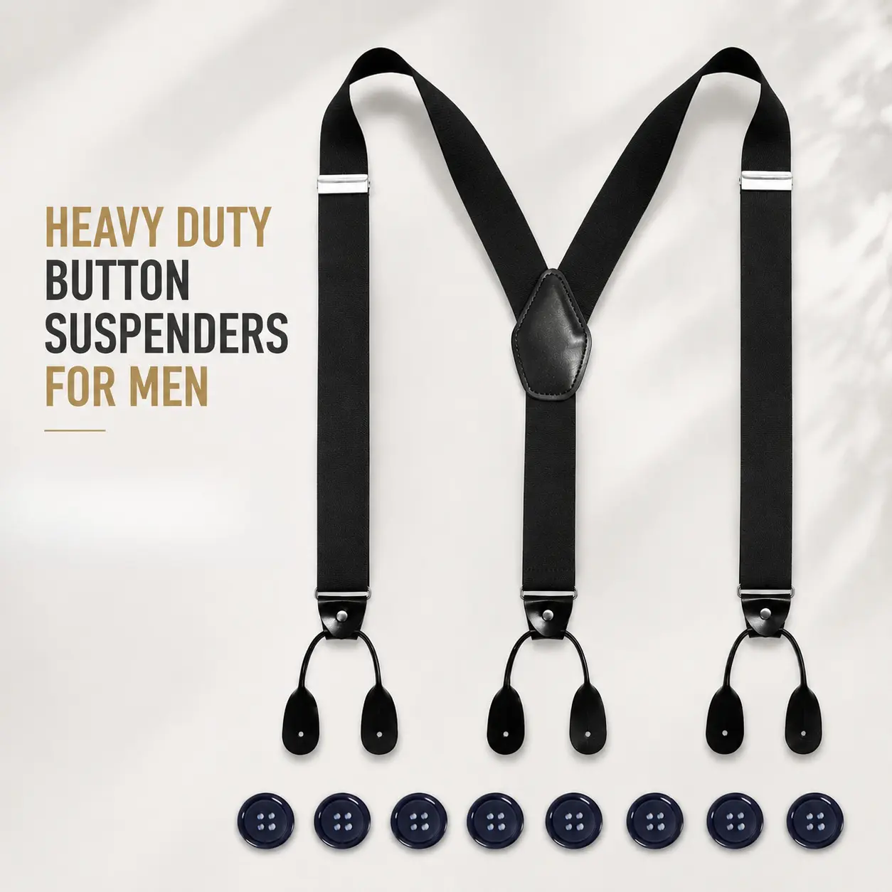Heavy Duty Button Suspenders for Men, Adjustable Y-Back Elastic Tuxedo Suspenders with Leather Button Ends, Stylish Support for Pants
