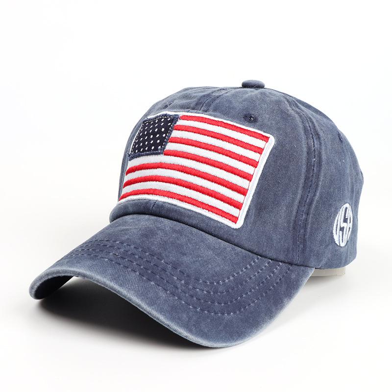 Baseball cap with American flag, pure cotton, letter embroidery, washed and distressed, curved brim, trendy new product
