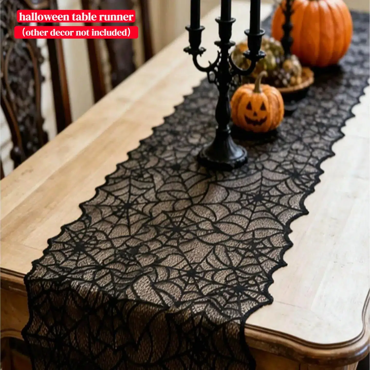 1pc Halloween Asymmetrical Spider Web Table Runner，Hollow Lace Black Vintage Suitable For Party Atmosphere Decoration And Home Decor，Indoor Outdoor Coffee Table，Entryway Living Room Dining Table，halloween party supplies