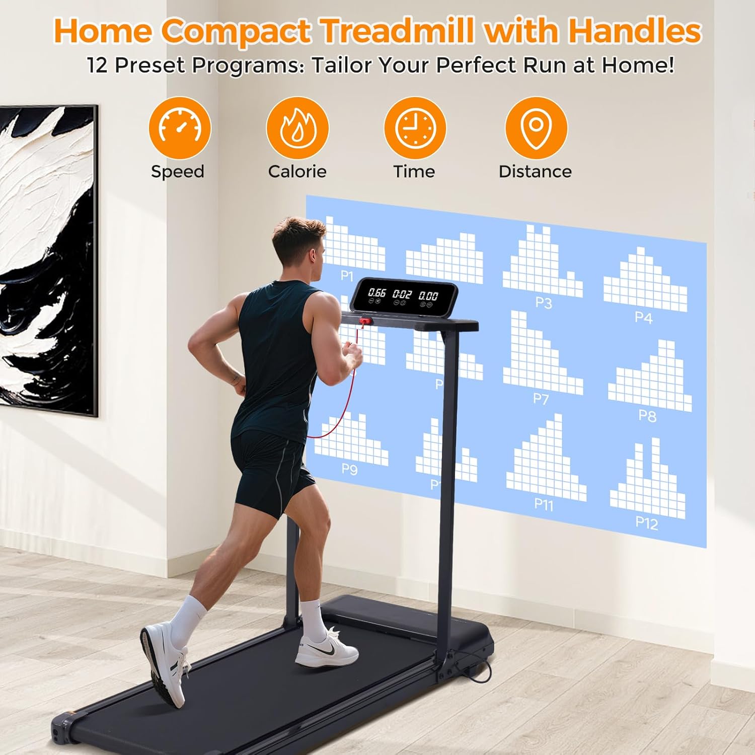 SUNDAY MIRTH Folding Walking Pad Treadmill with Handle Bar, 3.5HP Compact Portable Foldable Walking Pads Treadmill with Handles, Electric Small Treadmills for Home Office Apartment, LED Display, 400 LBS Capacity