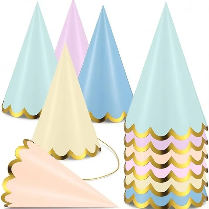 10 Sets Kids Birthday Party Hats, 6 Colors, Elastic Rope Included, Baby Party Hats, Wedding Party Decorations, Party Accessories, Party Photo Prop, Childrens Day Props
