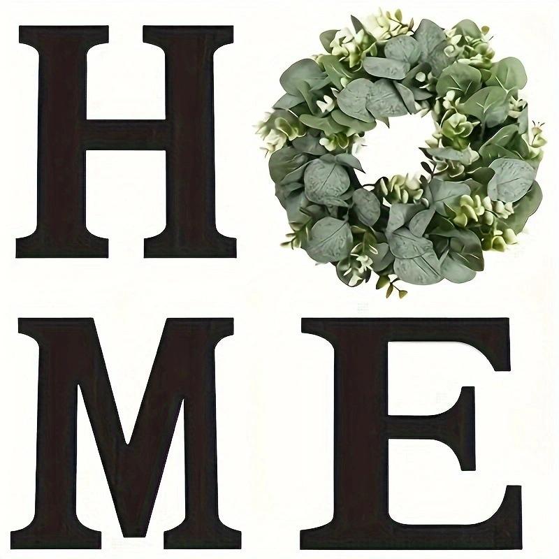 Wooden HOME Letters with Artificial Eucalyptus Wreath, Modern Hanging Farmhouse Sign, Wall Decor for Living Room and Kitchen and Christmas