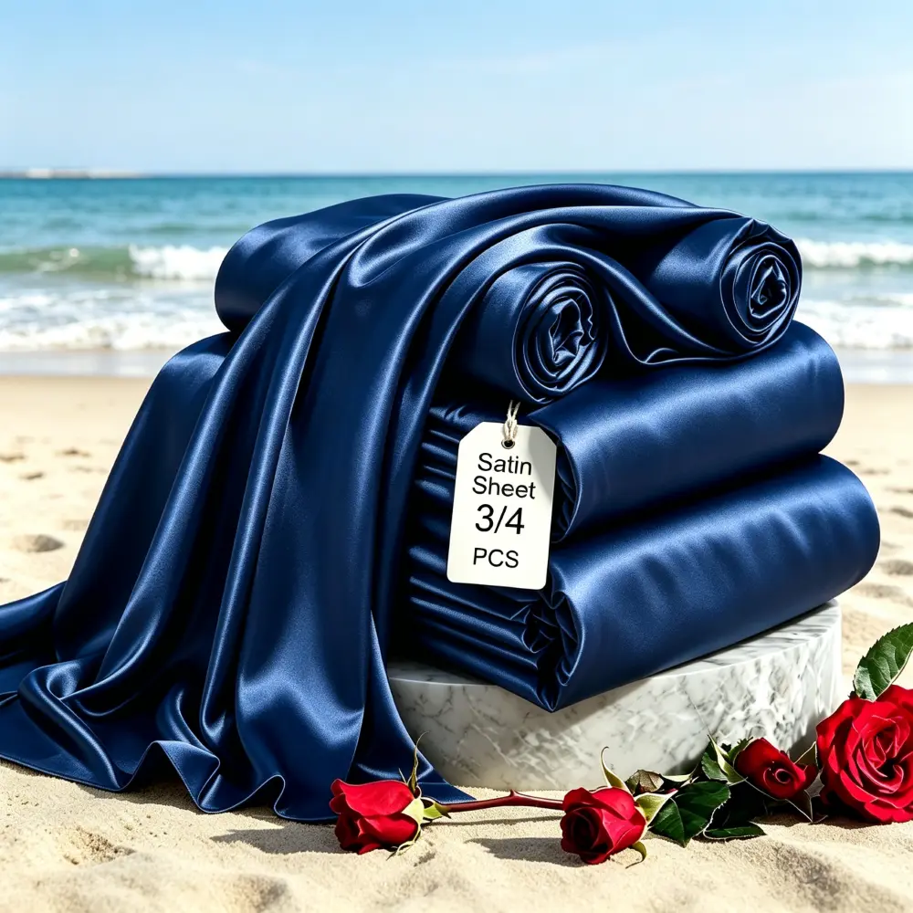 GOHOME Luxury Deep Pocket Satin Bed Sheet Set, 3/4PCS Cooling Queen Satin Sheets, Breathable, Wrinkle Resistant Bedding, Ideal For Hot Summer, Fitted Sheet, Flat Sheet & Pillowcases, Twin, Full, Queen, King, Sheet Set, Perfect For Bedroom, Hotel