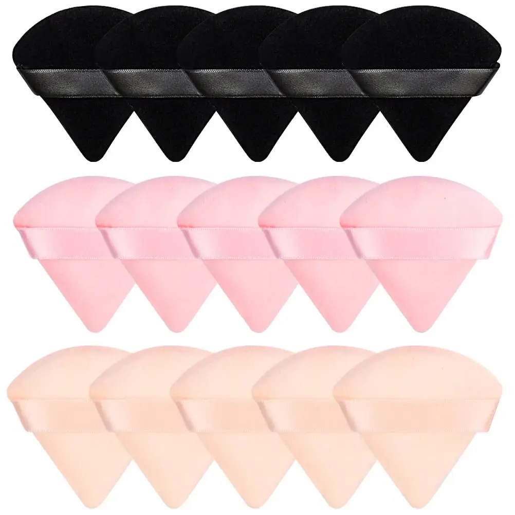 Velvet Triangle Makeup Puff - High-Quality Fiber, Smoothing Soft Face Tool for Loose Powder, Cosmetic Foundation, 2.76 Inches, Available in Black, Rose Red, White, Cleansing