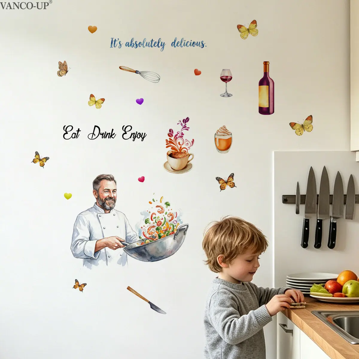 1Pc (30*60cm) Elegant Cooking Chef Quote Self-Adhesive Decorative Wall Sticker, Decor Decal for Cafe, Bistro & Kitchen Wall