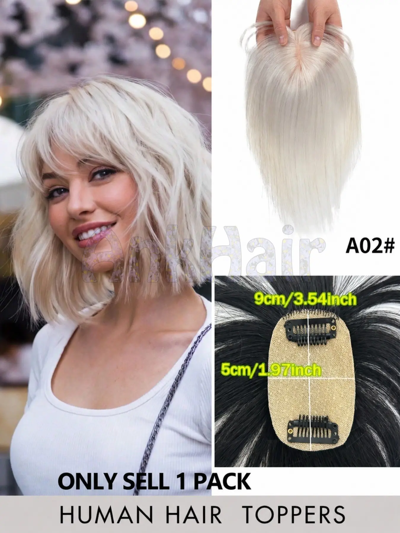 8-12inch Hair Toppers for Women, Real Human Hair Pieces, 3.6*2inch Lace Front Design Hair Toppers with Bangs, Clip in Easy to Attach Hair Extensions for Thinning Hair