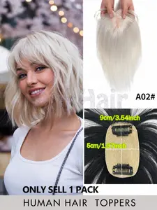 8-12inch Hair Toppers for Women, Real Human Hair Pieces, 3.6*2inch Lace Hair Toppers with Bangs, Clip in Hair Extensions for Thinning Hair