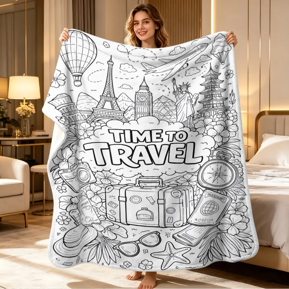 Coloring Stress Relief Hand Drawn Blanket, Modern Print Flannel, Soft Cozy Bed Throw, Holiday Gift, Multi-Purpose Travel Blanket