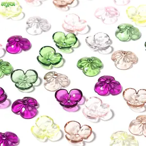 300pcs Transparent 3 Petal Acrylic Flower Charms Bulk Pack,Vibrant Multicolor Glossy Gradient Multicolor Floral Beads, Single Hole Flat Back Petal Pendant, Lightweight Clear Floral Spacers, DIY Jewelry Making Supply For Bracelets, Earrings, Hair Accessory