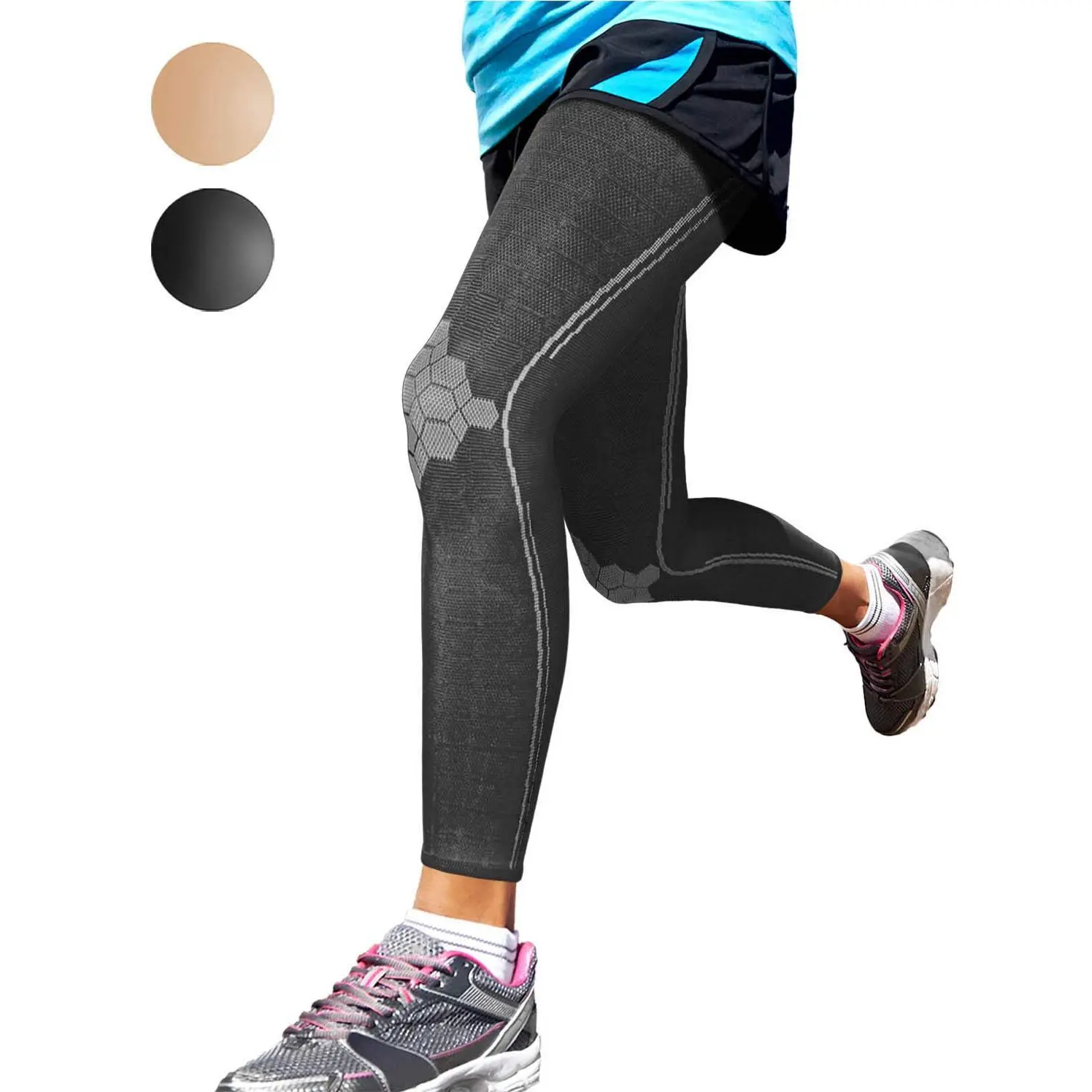 Full Leg Compression Sleeves - Brace for Calf, Knee and Thigh, Recovery, Support Pain Relief for Sports Shin Splint Arthritis Patella MCL Acl Tendon - Anti Slip - Mens and Womens (Black-L)