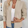 Women's Solid Textured Zip Up Jacket, Casual Long Sleeve Mock Neck Outerwear for Spring & Fall, Ladies Clothes for Daily Wear, Fashion Casual Outerwear