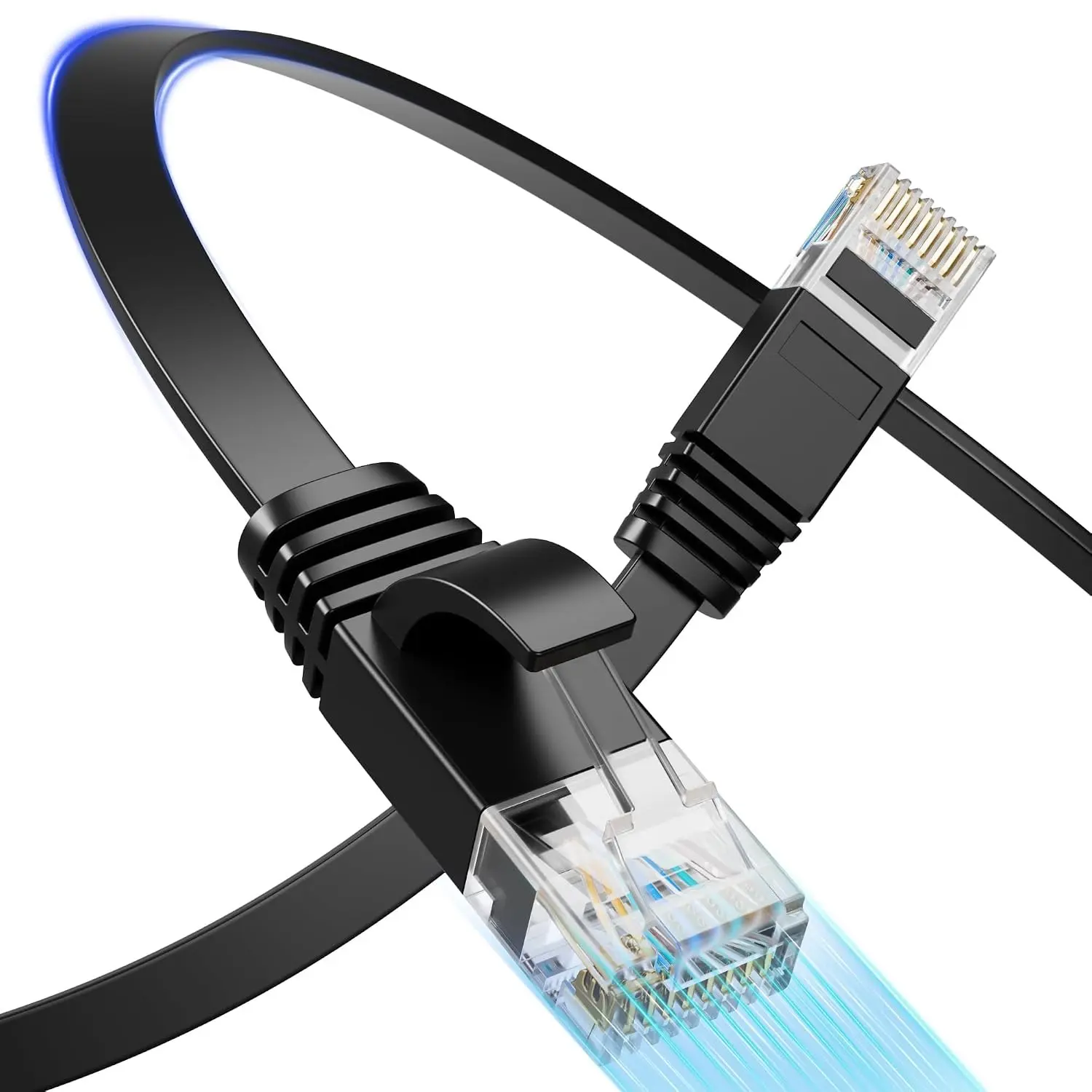 Flat Cat 6 Ethernet Cable 100 FT, UTP 10Gbps High-Speed Internet Cable, Pure Copper Long Network Cable for Home or Office Wiring, Black