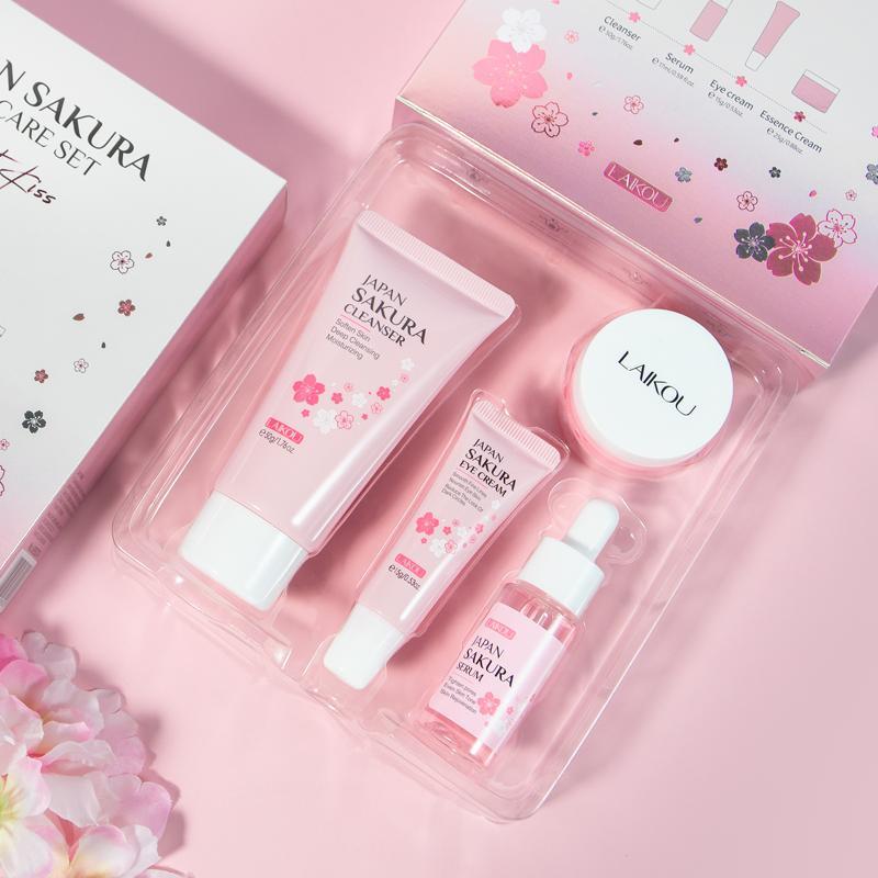Sakura Facial Skincare Kit, 1 Count Moisturizing Sakura Essence Serum & 1 Count Brightening Sakura Eye Cream & 1 Count Soothing Sakura Face Cream, Hydrating Skincare Kit for Women, Hydrate