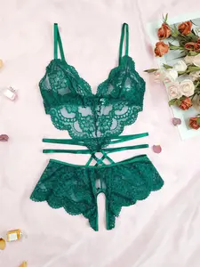 Women's Solid Lace Bodysuit, Sexy Elegant Sheer Lingerie for All Seasons, Fashion Comfy Women's Lingerie for Daily Wear  clean girl style computer love bra sexy altgirl