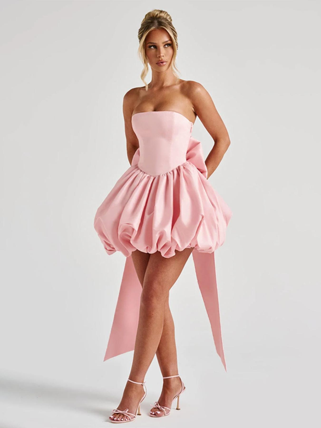 Sexy Waist-Cinching Tie Back Evening Gown, Strapless Design with Delicate Beading Details, Perfect for Parties & Carpet Events, Womenswear