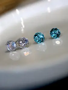 Y2K Rose Cut Cz Stud Earrings for Women, 925 Sterling Silver Hypoallergenic Posts, Waterproof Sparkly Crystal Earrings, Aurora, Ice Blue & Multi-Color