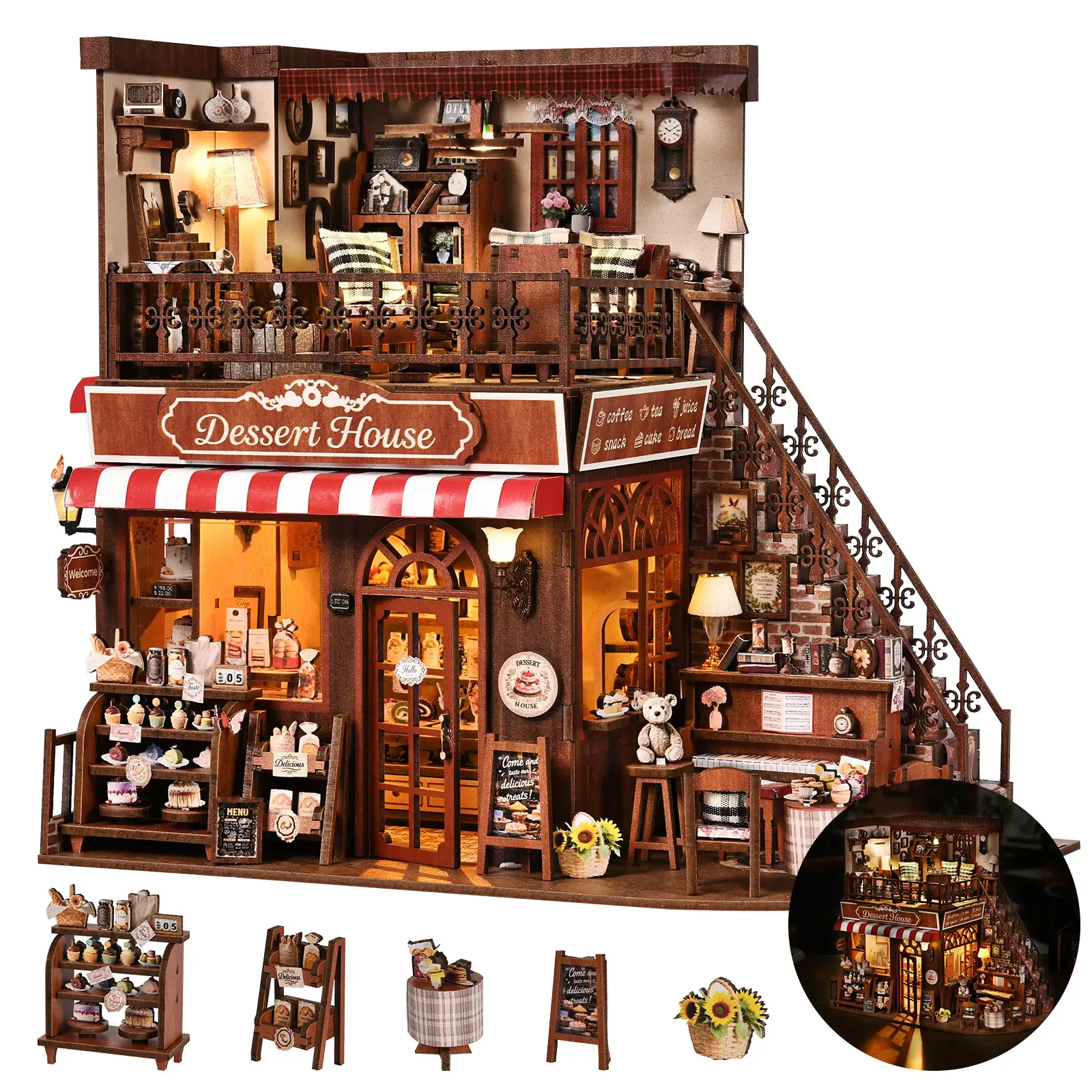Wooden DIY Miniature Street Corner Sweet Shop House Kit, 3D Building Block Puzzle with Bookend Function, Handmade Assembly Toy Gift for DIY Enthusiasts, Classic Design Bookshelf House Decoration (No Custom Wood Burning), Alley Build balsa creative hobby