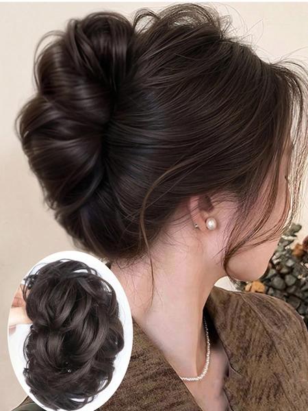 Women's Curly Hair Bun Clip-In Wig, Synthetic Extensions, Short Synthetic Hairpiece for Women & Girls, Perfect for Daily Use & Parties