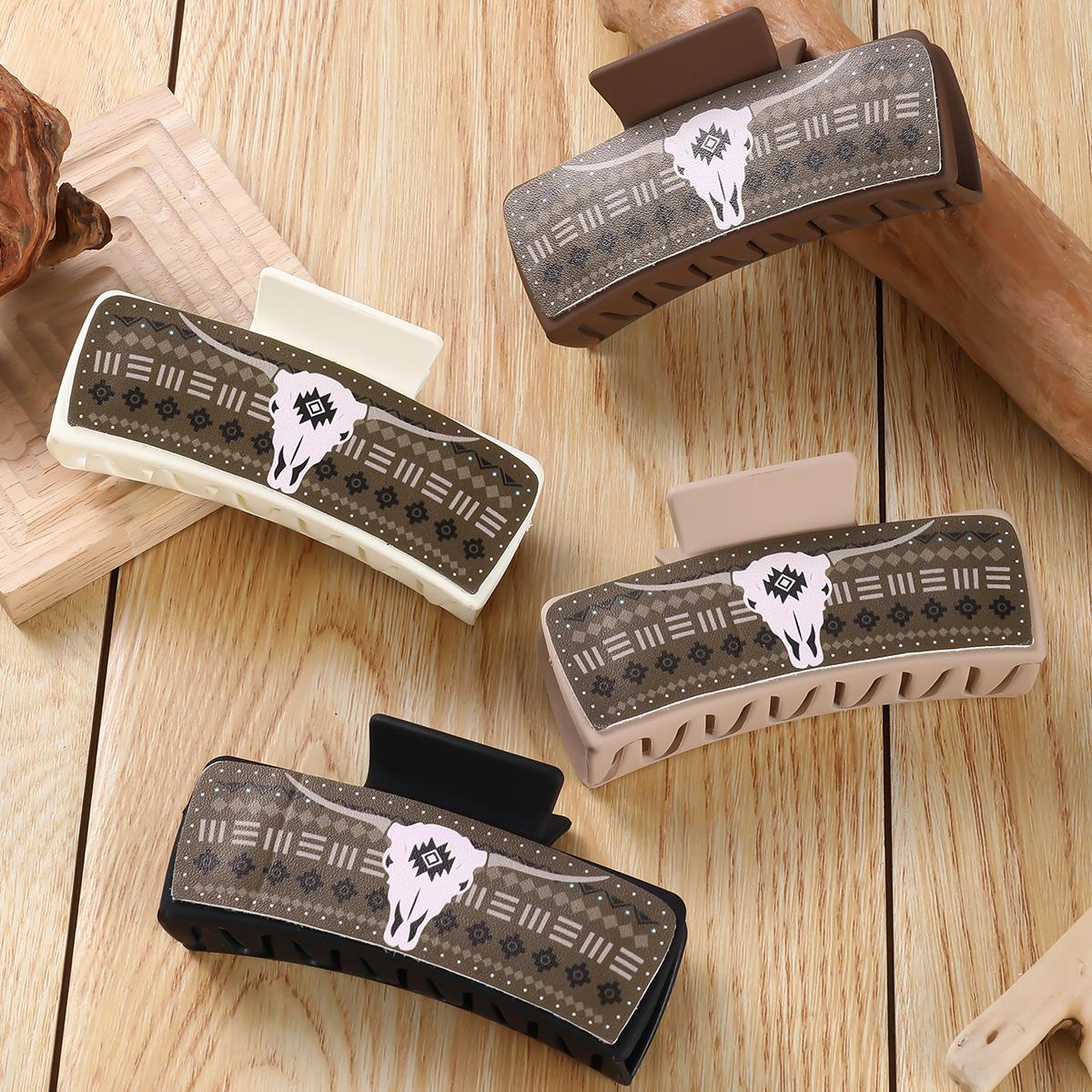 Multicolor Bull Head Square Hair Clip Style Leather PU Simple Versatile European and American Shark Clip High Ponytail Claw Clip